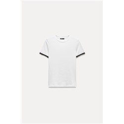 CONTRAST EMBELLISHED TRIM T-SHIRT