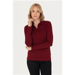 Kadın Bordo Basic Polo Yaka Sweatshirt