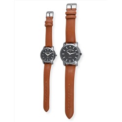 HIS AND HERS BROWN STRAP WATCH SET