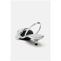 METALLIC KITTEN HEEL SHOES WITH BOW