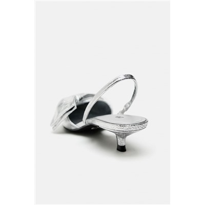 METALLIC KITTEN HEEL SHOES WITH BOW