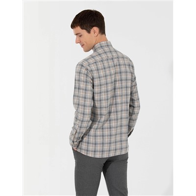 Gri Slim Fit Uzun Kollu Gömlek