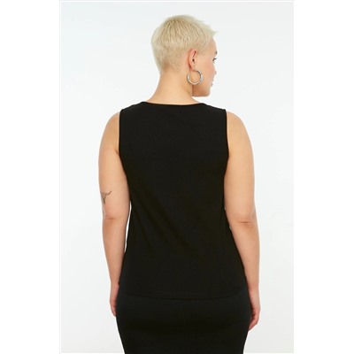 Siyah-Beyaz Basic Fitilli 2'li Paket Kare Yaka Pamuklu Örme Büyük Beden Atlet TBBSS22AL0024