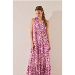 Vestido largo tirantes estampado flores morado