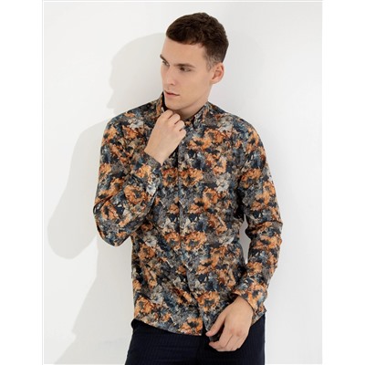 Turuncu Slim Fit Uzun Kollu Gömlek