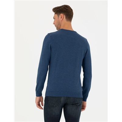 İndigo Melanj Slim Fit Basic Kazak