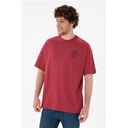 Erkek Oversize Fit Bisiklet Yaka Vişne Tişört