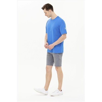 Erkek Saks Oversize Bisiklet Yaka Tişört