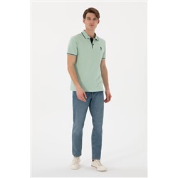 Erkek Slim Fit Polo Yaka Su Yeşili Basic Tişört