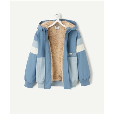 Blue hooded jacket with soft interior for boys