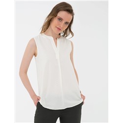 Ekru Slim Fit Kolsuz Gömlek
