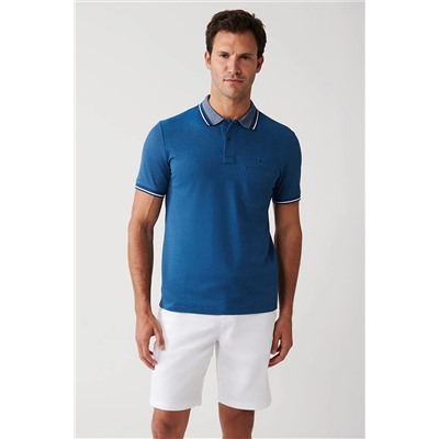 Avva Erkek Indigo Kıvrılmaz Yaka Cepli Standart Fit Normal Kesim 2 Düğmeli Polo Yaka T-shirt E001031