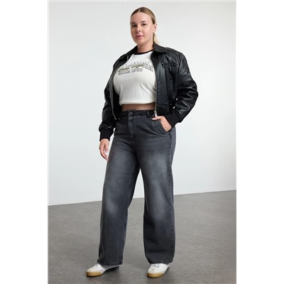 Antrasit Yüksek Bel Geniş Paça Büyük Beden Wide Leg Jeans TBBSS24CJ00048