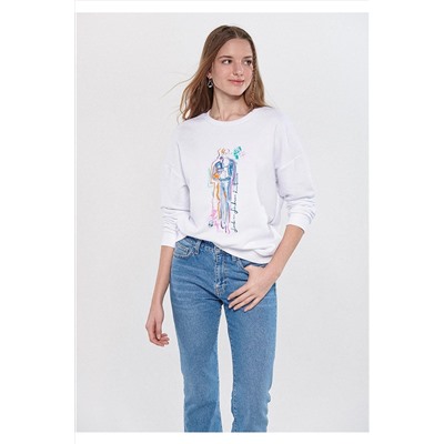 Mavi Denim Kız Baskılı Beyaz Sweatshirt 1611406-620