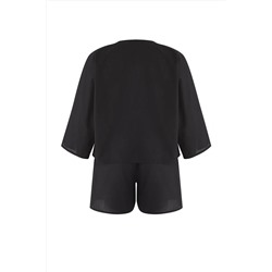 Siyah Bağlama Detaylı Beachwear Büyük Beden Alt-Üst Takım TBBSS25CP00001