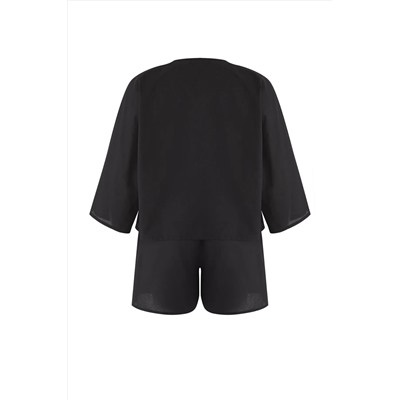 Siyah Bağlama Detaylı Beachwear Büyük Beden Alt-Üst Takım TBBSS25CP00001