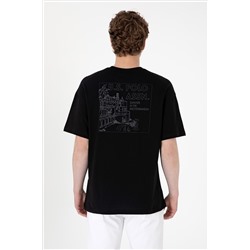 Erkek Oversize Fit Bisiklet Yaka Siyah Tişört