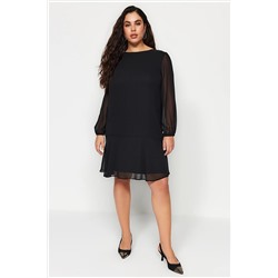 Trendyol Curve Siyah Düz Basic Midi Dokuma Büyük Beden Elbise TBBSS22EL2002
