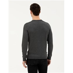 Koyu Gri Slim Fit Bisiklet Yaka Triko Kazak