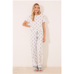 Pijama largo 100% algodón blanco paisley