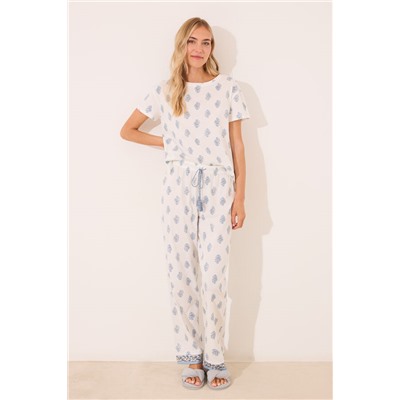 Pijama largo 100% algodón blanco paisley