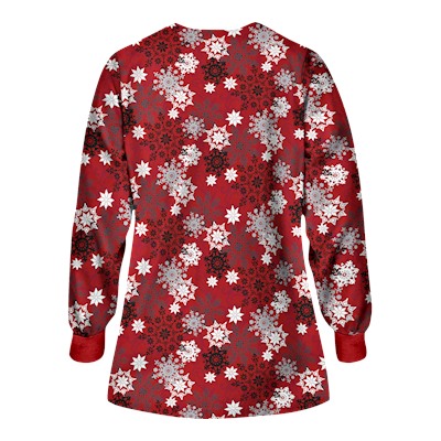 UA Festive Snowflakes Red Print Scrub Jacket