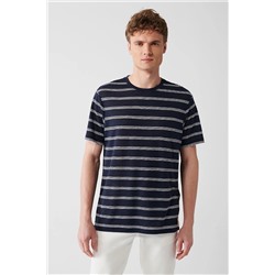 Avva Erkek Lacivert Bisiklet Yaka Ütü Gerektirmeyen Çizgili Comfort Fit Rahat Kesim T-shirt A31y1144 A31Y1144