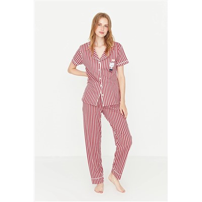 TRENDYOLMİLLA Pembe Çizgili Hayvan Baskılı Gömlek-Pantolon Örme Pijama Takımı THMSS21PT0878