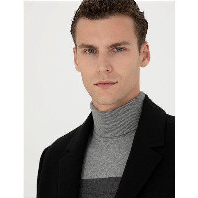 Siyah Ex. Slim Fit Kaşe Kaban
