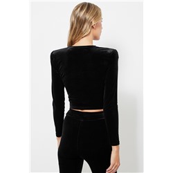 Top crop de terciopelo - Negro