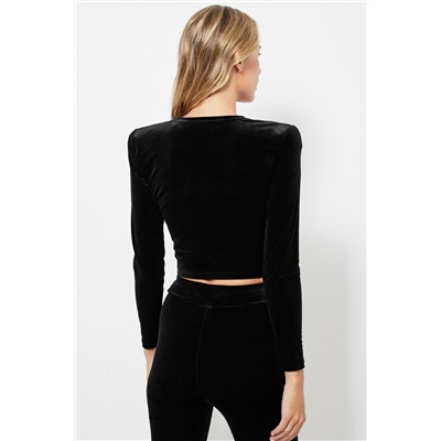 Top crop de terciopelo - Negro