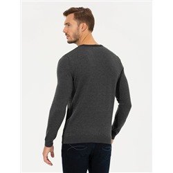 Gri Melanj Slim Fit Bisiklet Yaka Triko Kazak