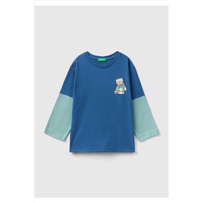 United Colors of BenettonErkek Çocuk Indigo Kolları Renk Bloklu T-Shirt