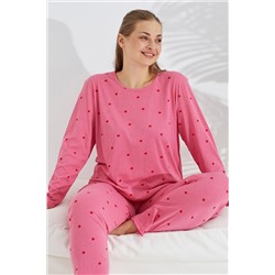 Siyah İnci pembe puan desen Curve Büyük Beden Battal boy Pamuklu Pijama Takımı TYCPI7TEPN169424891918629