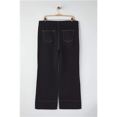 Antrasit Yüksek Bel Dikiş Detaylı Geniş Paça Büyük Beden Wide Leg Jeans TBBAW26CJ00017
