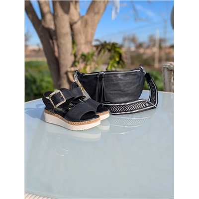КОМБО испанские босоножки S44ACP+итальянская сумка PELLE- PAOLO BAGS 397 (450) Negro АКЦИЯ