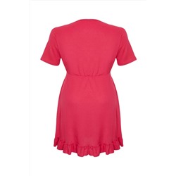 Pembe Kruvaze Volanlı Örme Elbise Kruvaze Volanlı Mini Örme Elbise TBBSS24AH00037