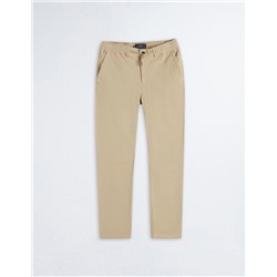 Linen Blend Drawstring Trousers, Men, Beige