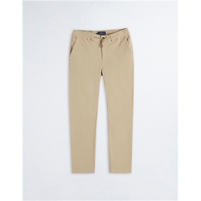 Linen Blend Drawstring Trousers, Men, Beige