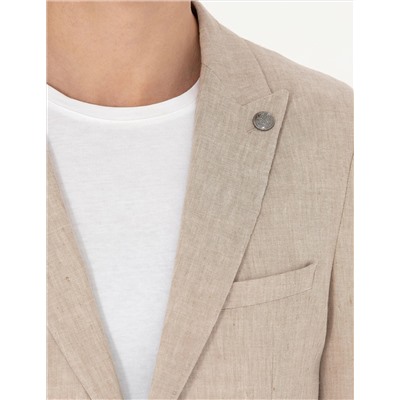Açık Kahverengi Ekstra Slim Fit Keten Karışımlı Takım Elbise