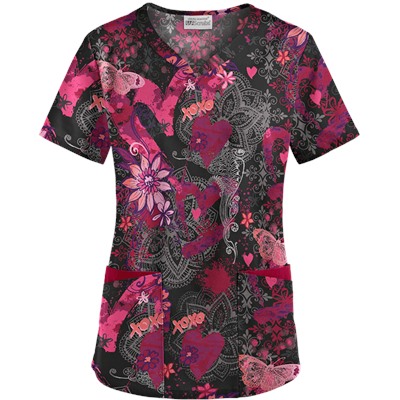 UA Artsy Hearts Black Scrub Top