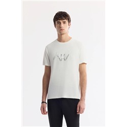 Avva, Erkek Ekru Bisiklet Yaka Baskılı Shoft Touch Flamlı T-Shirt A51Y1106