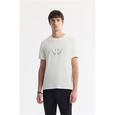 Avva, Erkek Ekru Bisiklet Yaka Baskılı Shoft Touch Flamlı T-Shirt A51Y1106