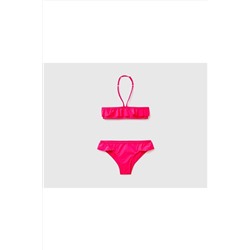 United Colors of BenettonKız Çocuk Fuşya Fırfır Detaylı Boyundan Bağlamalı Bikini Takım Gül Rengi