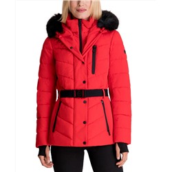 MICHAEL Michael Kors Belted Faux-Fur Trim Hooded Puffer Coat