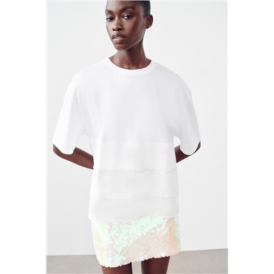 CONTRAST BOX PLEAT T-SHIRT