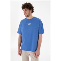 Erkek Oversize Fit Bisiklet Yaka İndigo Tişört