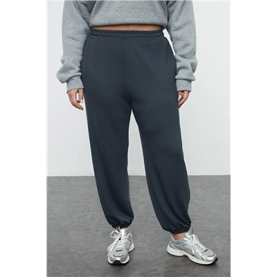 Indigo Loose Jogger Dökümlü Yumuşak Tuşeli Örme Büyük Beden Eşofman Altı TBBAW25AJ00003