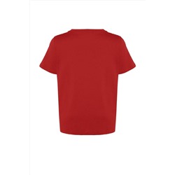 Kırmızı V Yaka Basic %100 Pamuk Örme T-Shirt TBBSS22BF0028