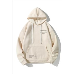 AltamiraUnisex Bej Happiest Baskılı Oversize Kapşonlu Sweatshirt